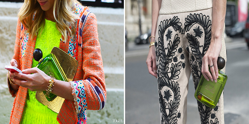 charlotte olympia, charlotte olympia perfume clutch, perfume clutch, perfume clutch street style