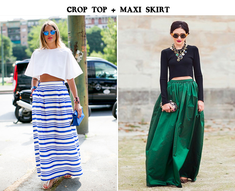 crop top, maxi skirt, crop top street style, maxi skirt street style
