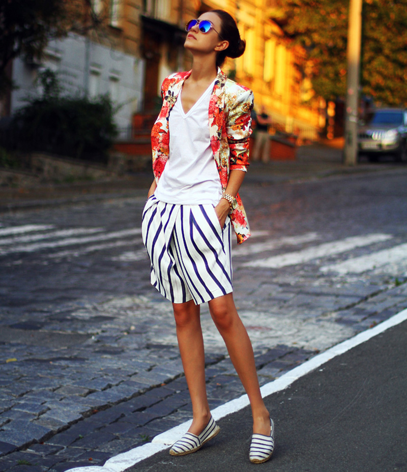 tina sizonova style, ukraine fashion blog, striped pants, floral blazer